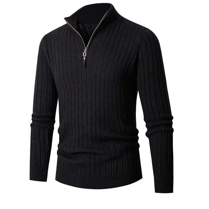 Gionetto | Men’s Half Zip Knitted Sweater - Slim Fit Ribbed Pullover