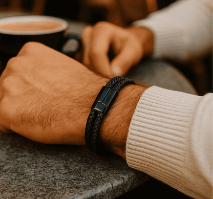 Men’s Navy Double Braided Leather Bracelet