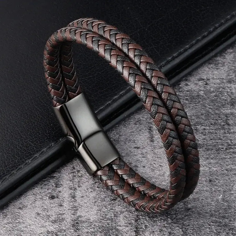 Men’s Navy Double Braided Leather Bracelet