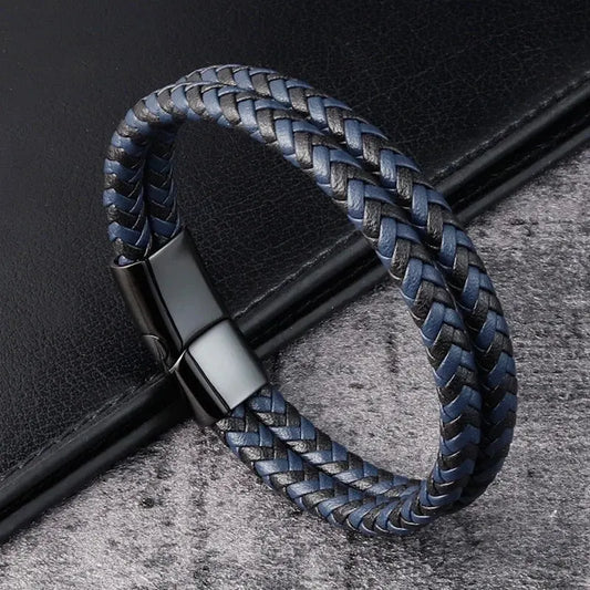 Men’s Navy Double Braided Leather Bracelet