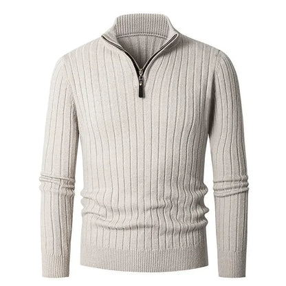 Gionetto | Men’s Half Zip Knitted Sweater - Slim Fit Ribbed Pullover