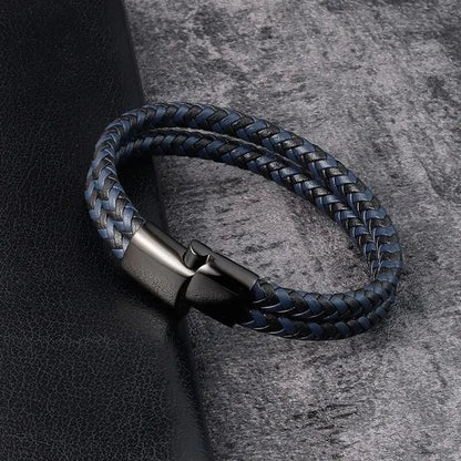Men’s Navy Double Braided Leather Bracelet