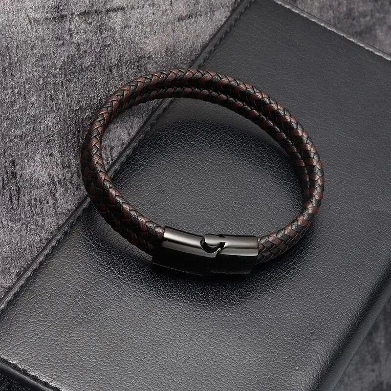 Men’s Navy Double Braided Leather Bracelet
