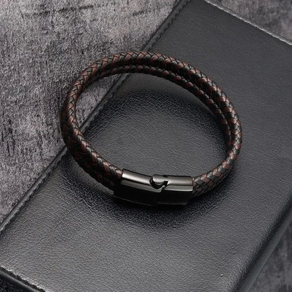 Men’s Navy Double Braided Leather Bracelet