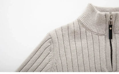 Gionetto | Men’s Half Zip Knitted Sweater - Slim Fit Ribbed Pullover