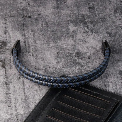 Men’s Navy Double Braided Leather Bracelet