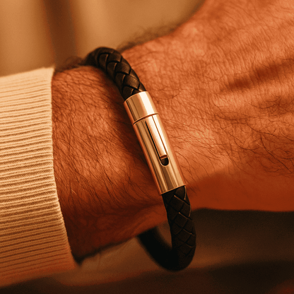 Men’s Braided Leather Bracelet with Magnetic Clasp | Gionetto